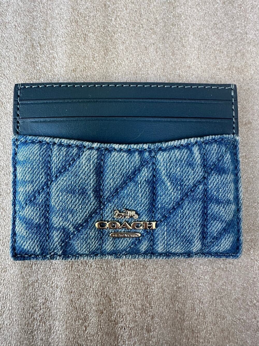 NWT Coach Slim ID Card Case Quilted Denim Indigo CAT70